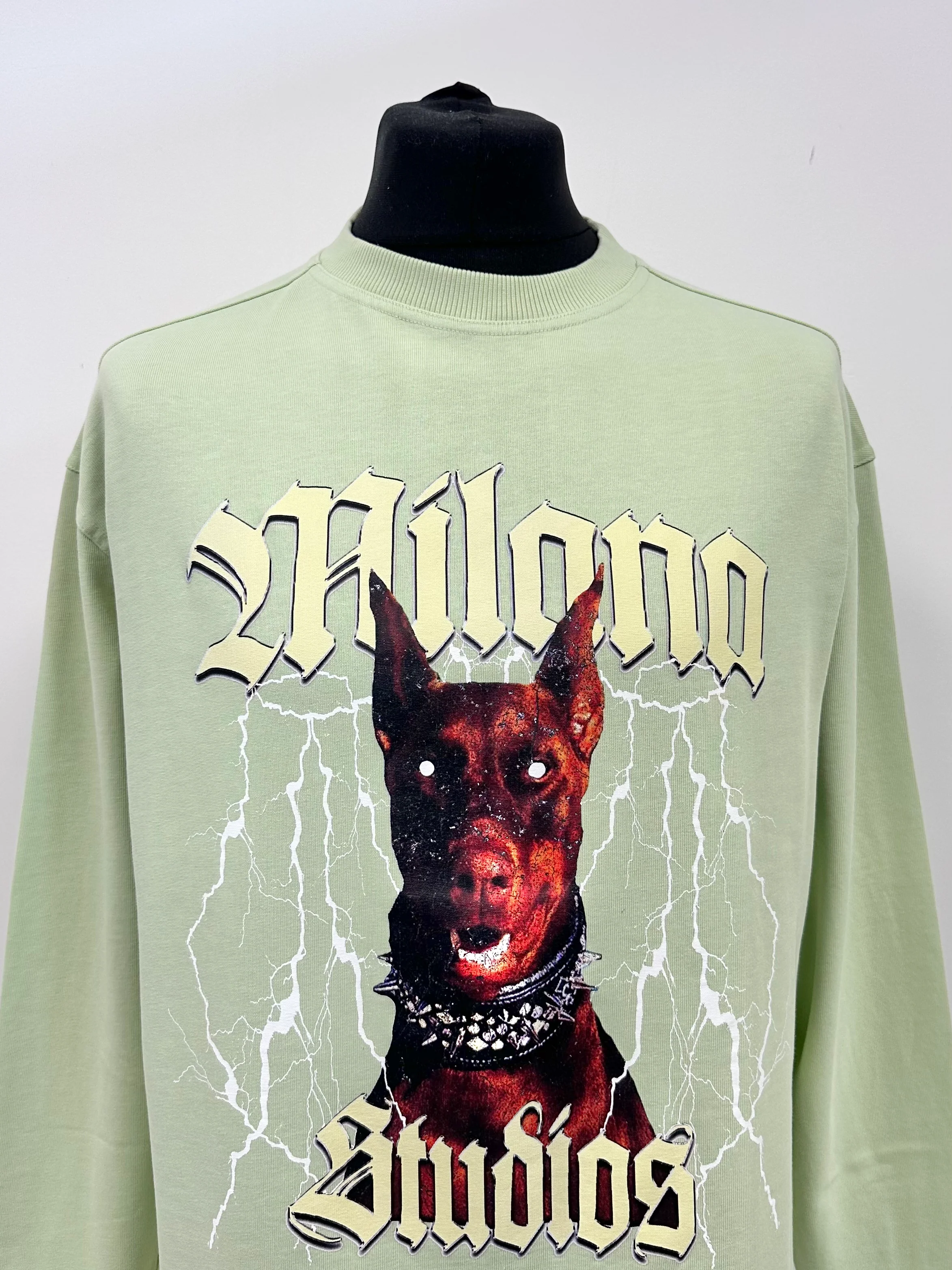 Matcha Green Heavyweight Graphic Long Sleeve T-shirt. - Image 2