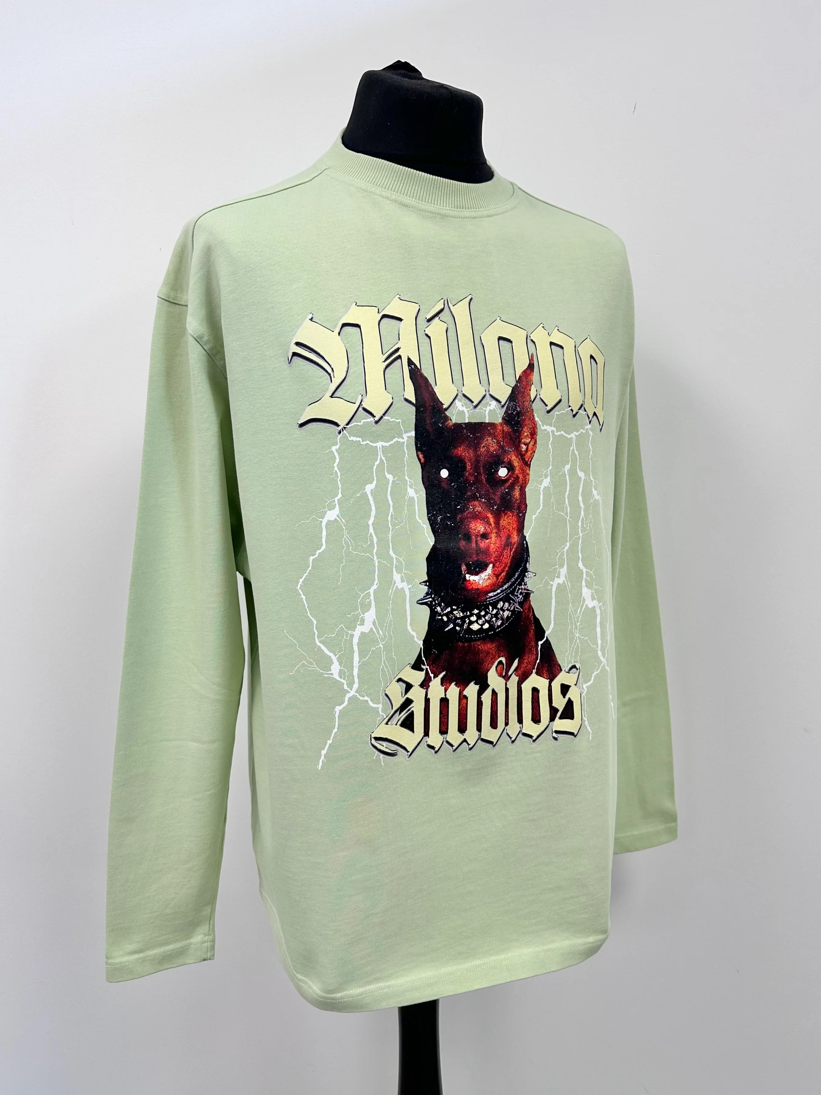 Matcha Green Heavyweight Graphic Long Sleeve T-shirt. - Image 3