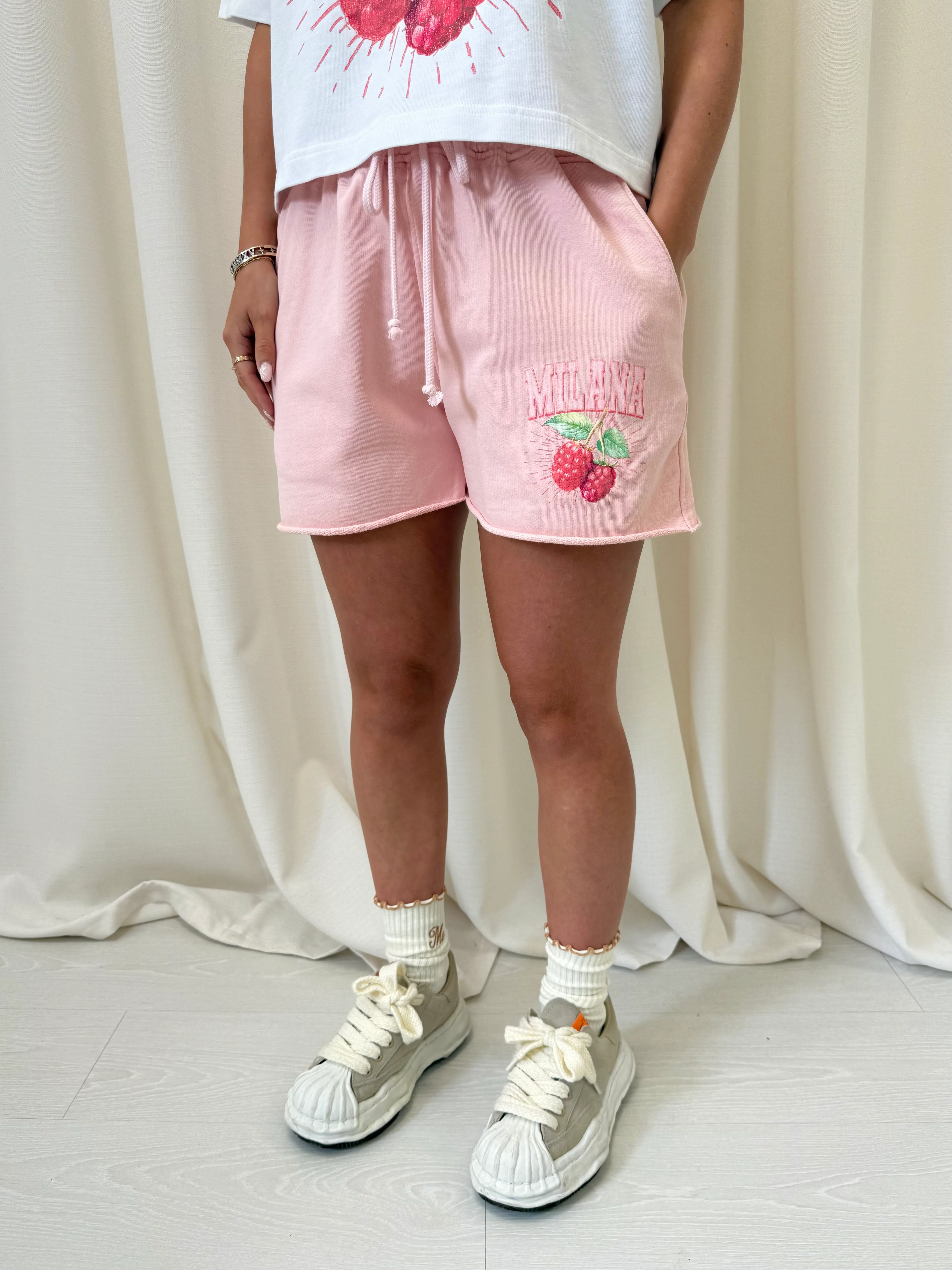 Powder Pink Raspberry Mini Shorts.