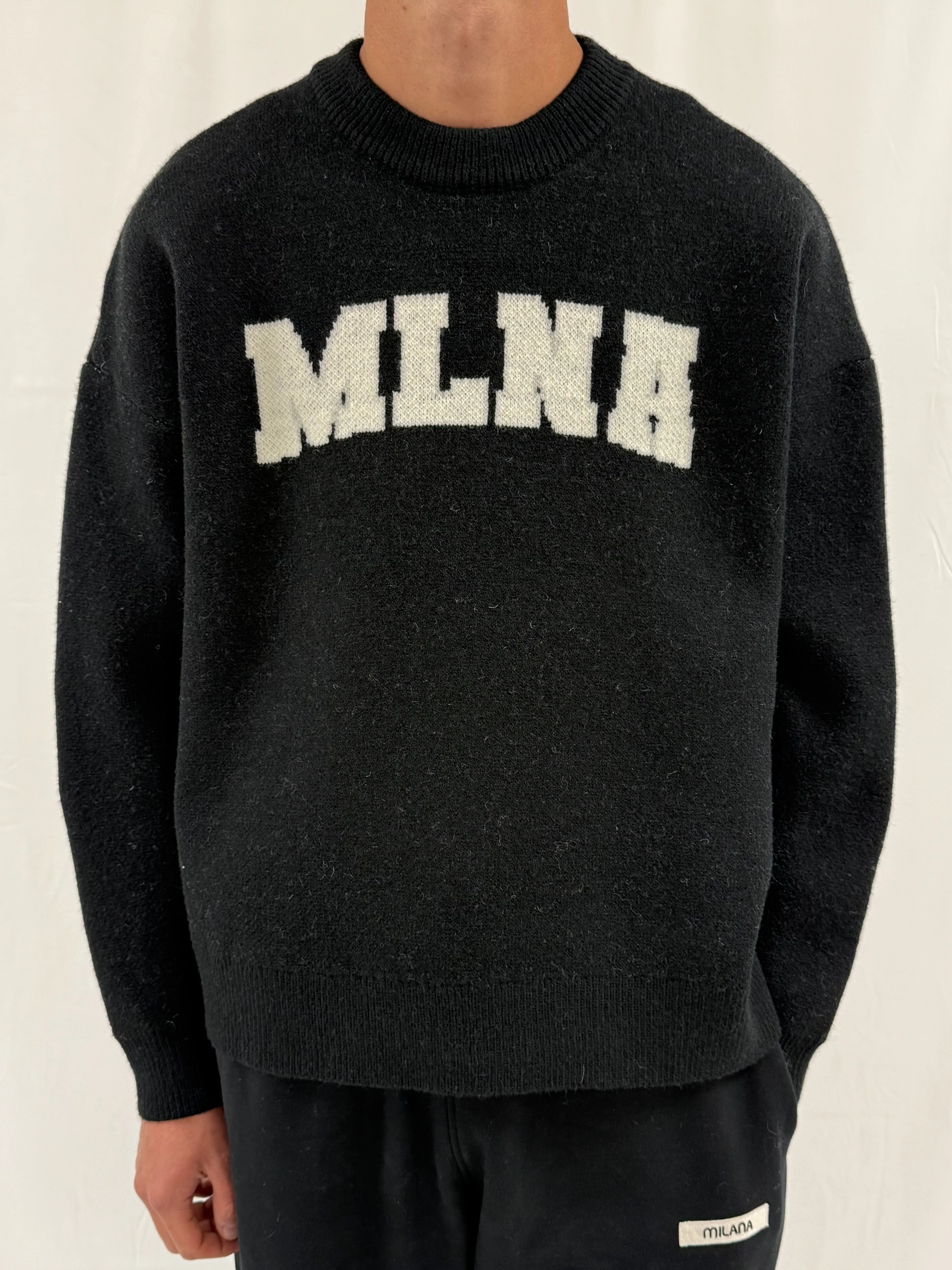 Black Speckled MLNA Heavyweight Knitted Sweatshirt.