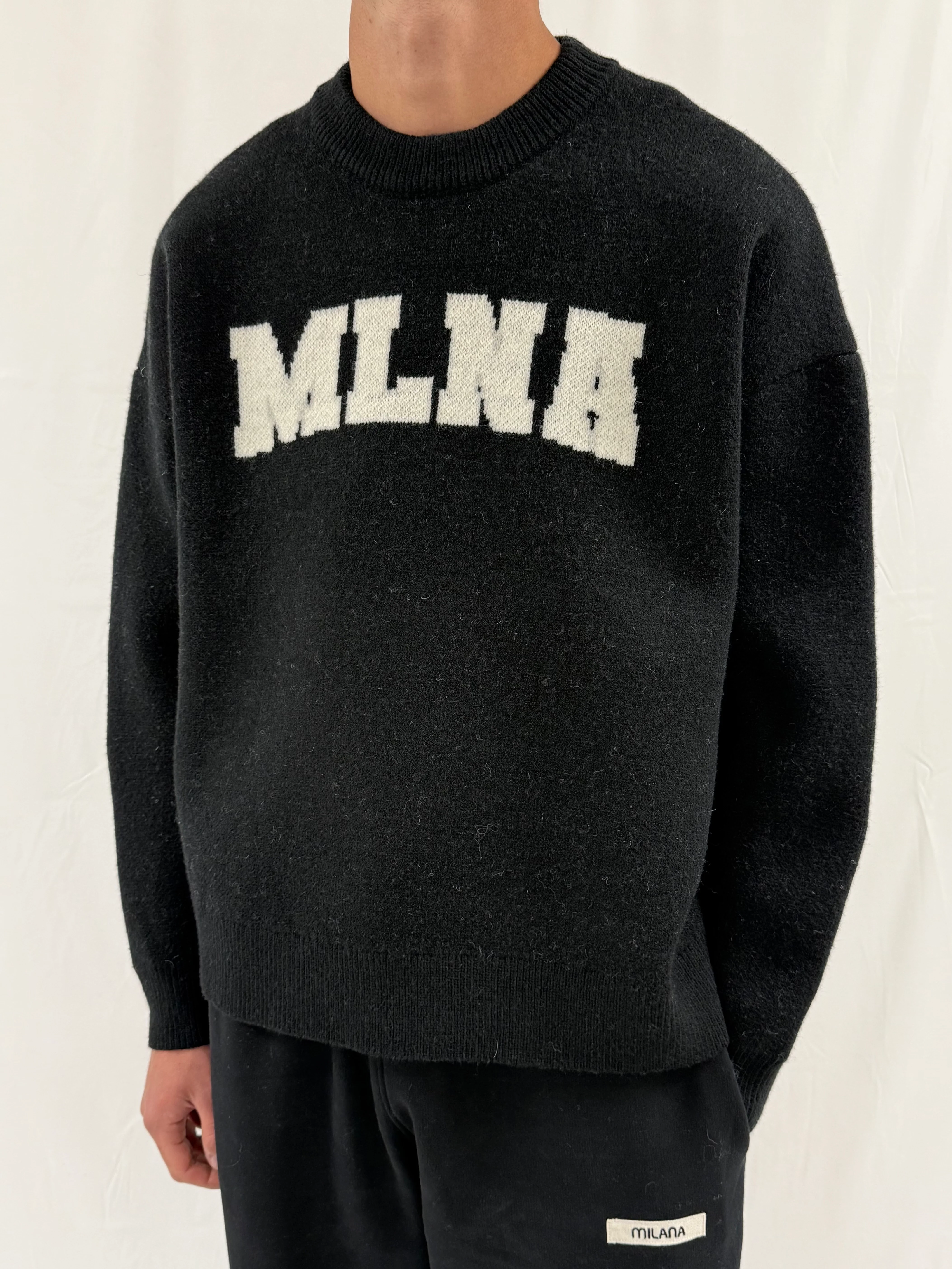 Black Speckled MLNA Heavyweight Knitted Sweatshirt. - Image 2
