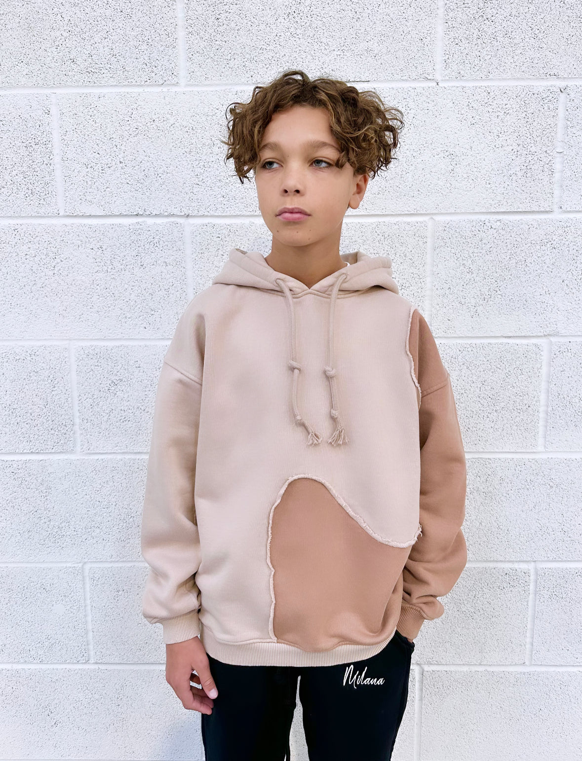 Swirl Kids Hoodie - Taupe / Brown.