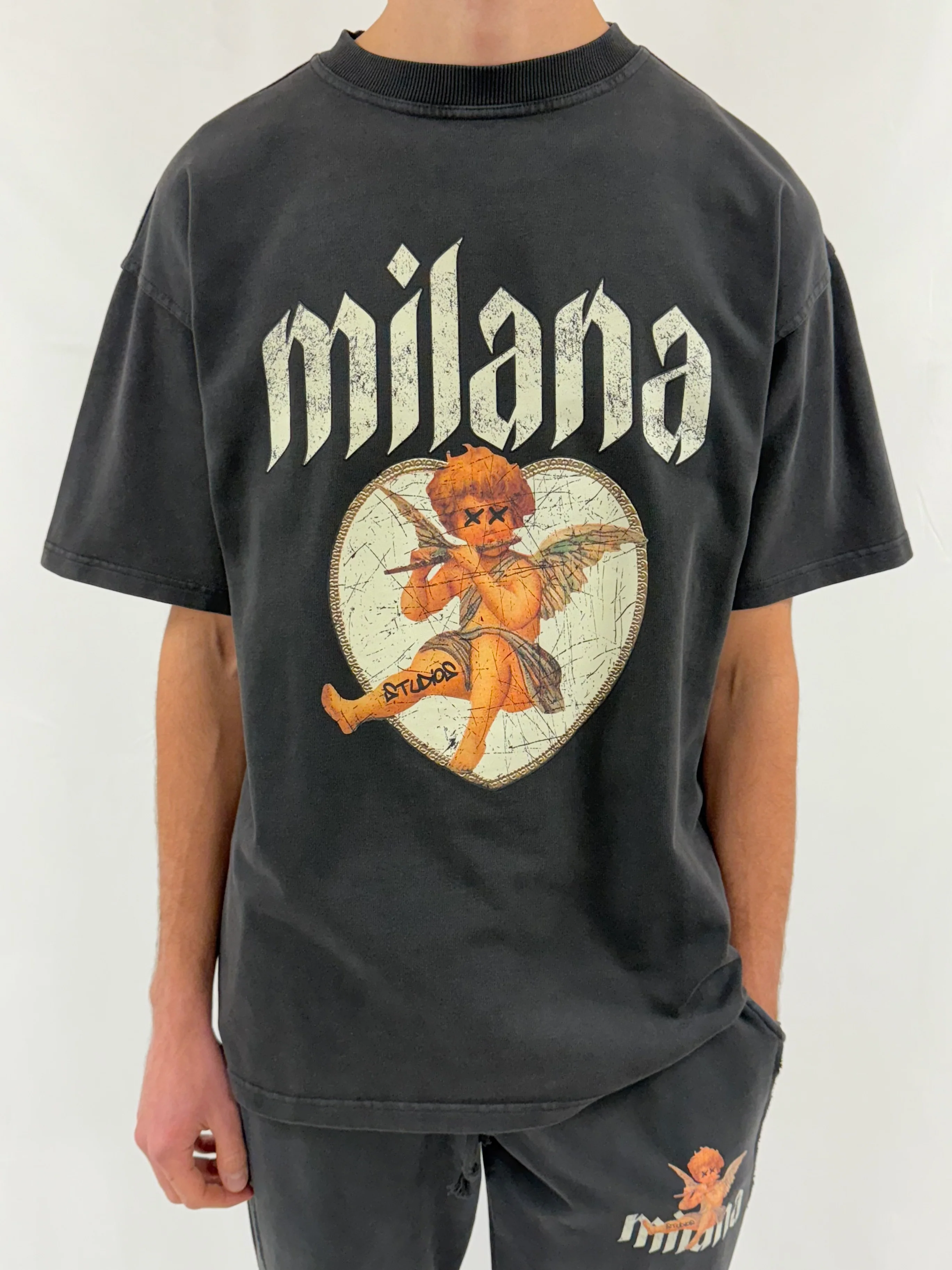 Washed Black Cherub Heavyweight T-shirt.