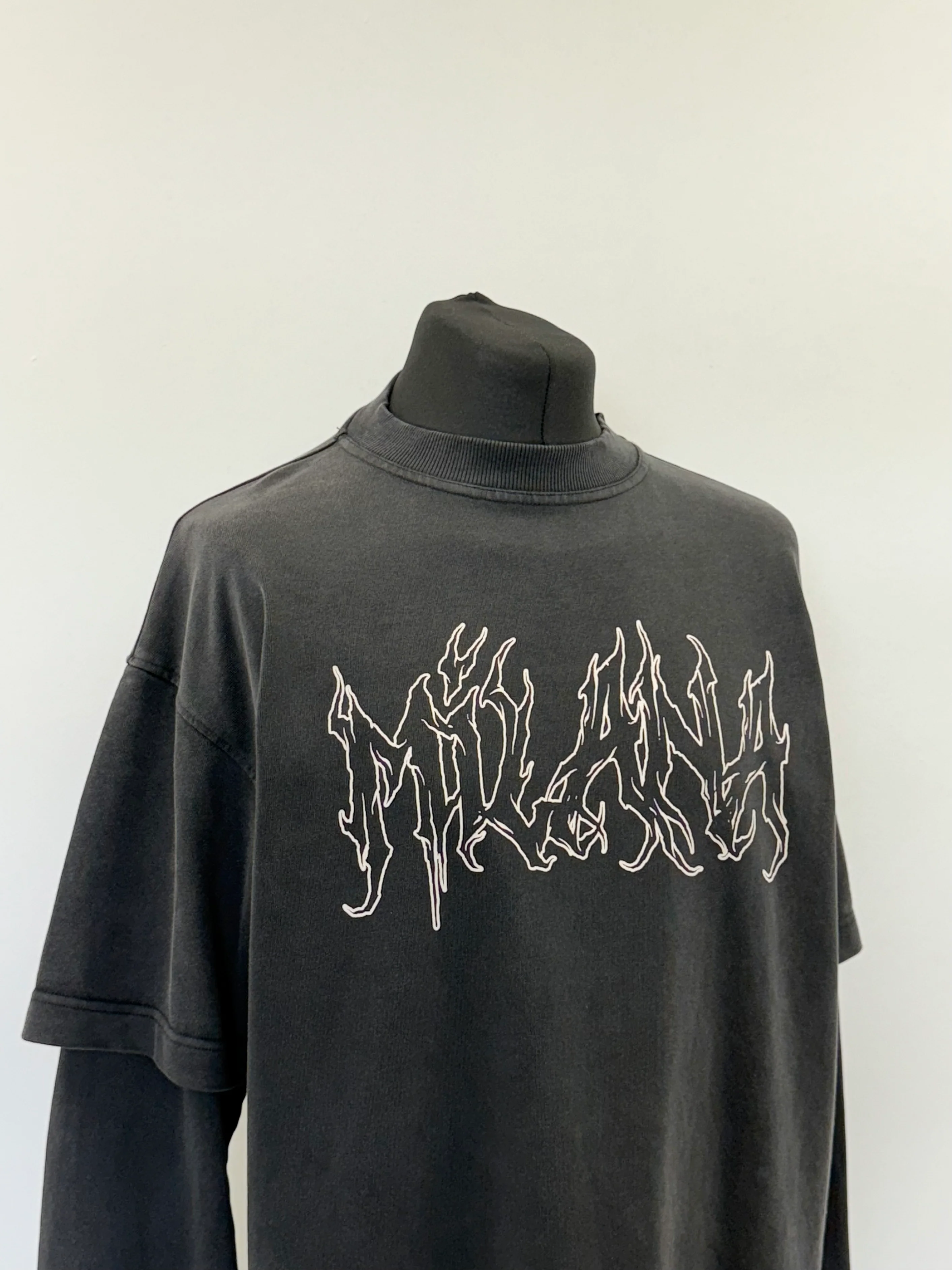 Washed Black Milana Heavyweight T-shirt Long Sleeve. - Image 4