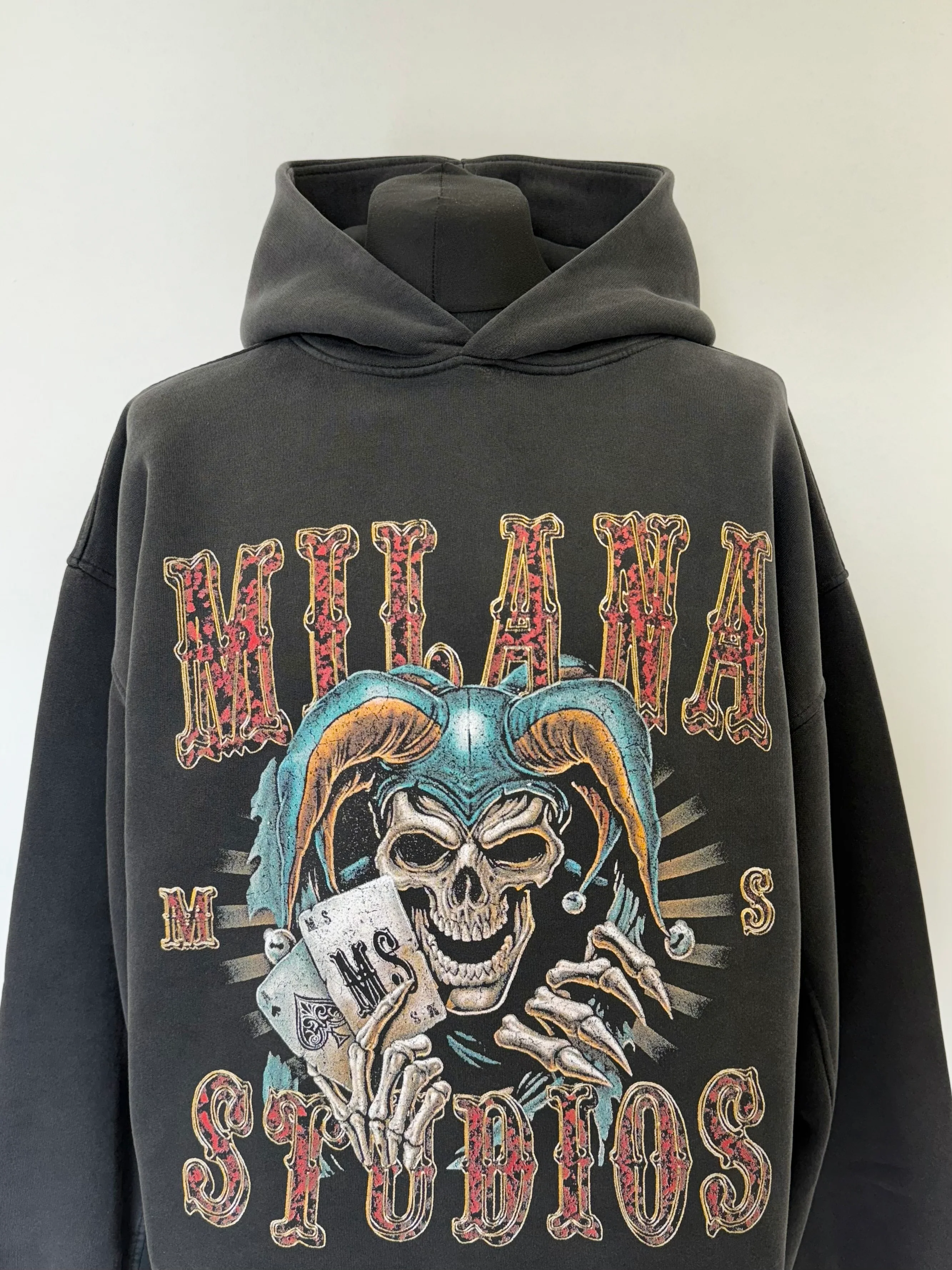 Washed Black Poker Joker Heavyweight Hoodie. - Image 2