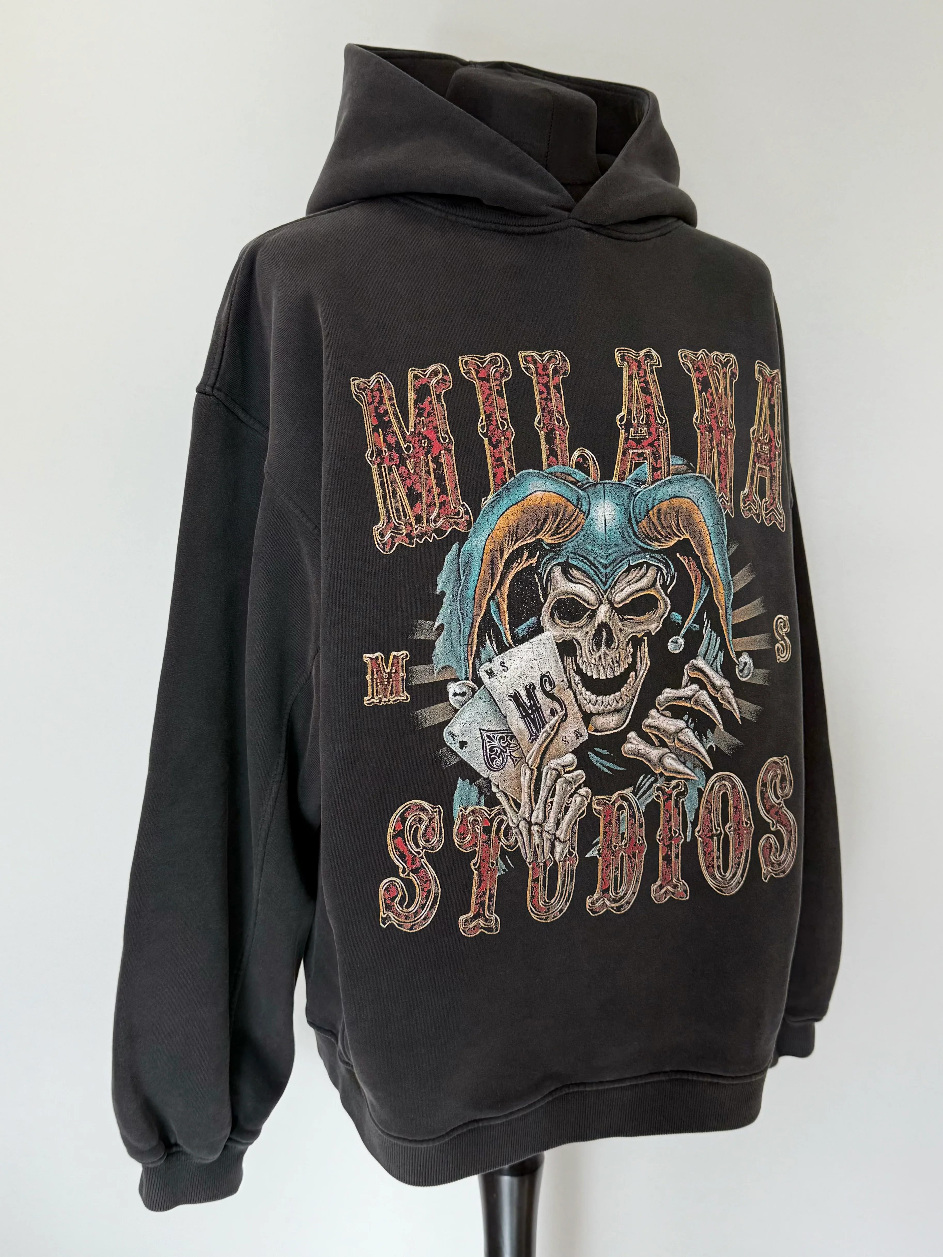 Washed Black Poker Joker Heavyweight Hoodie. - Image 3