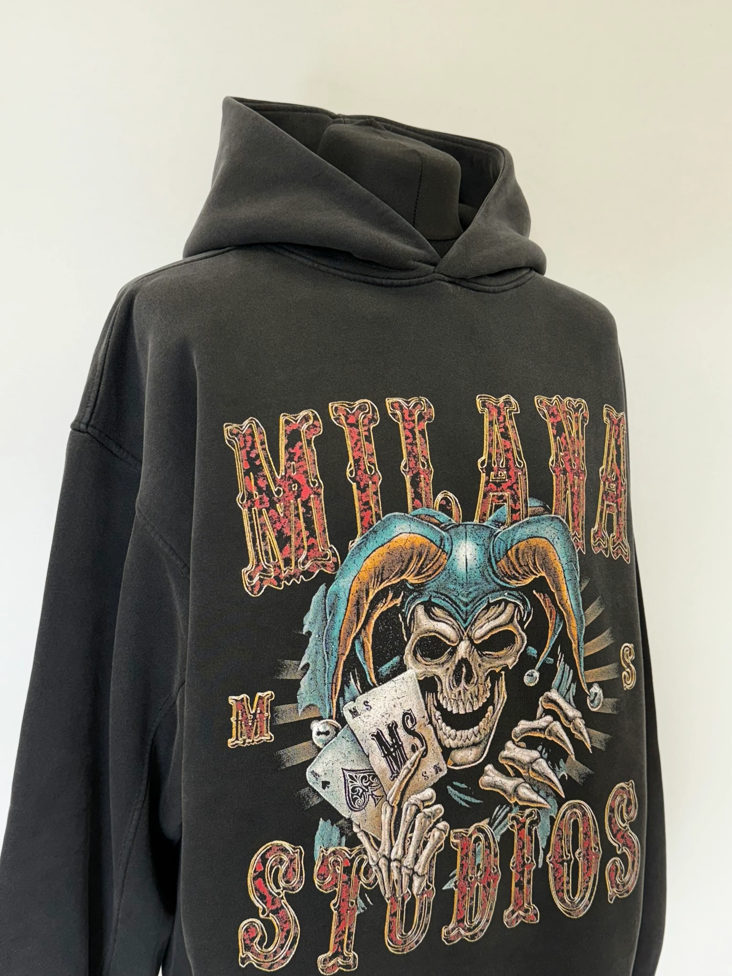 Washed Black Poker Joker Heavyweight Hoodie. - Image 4