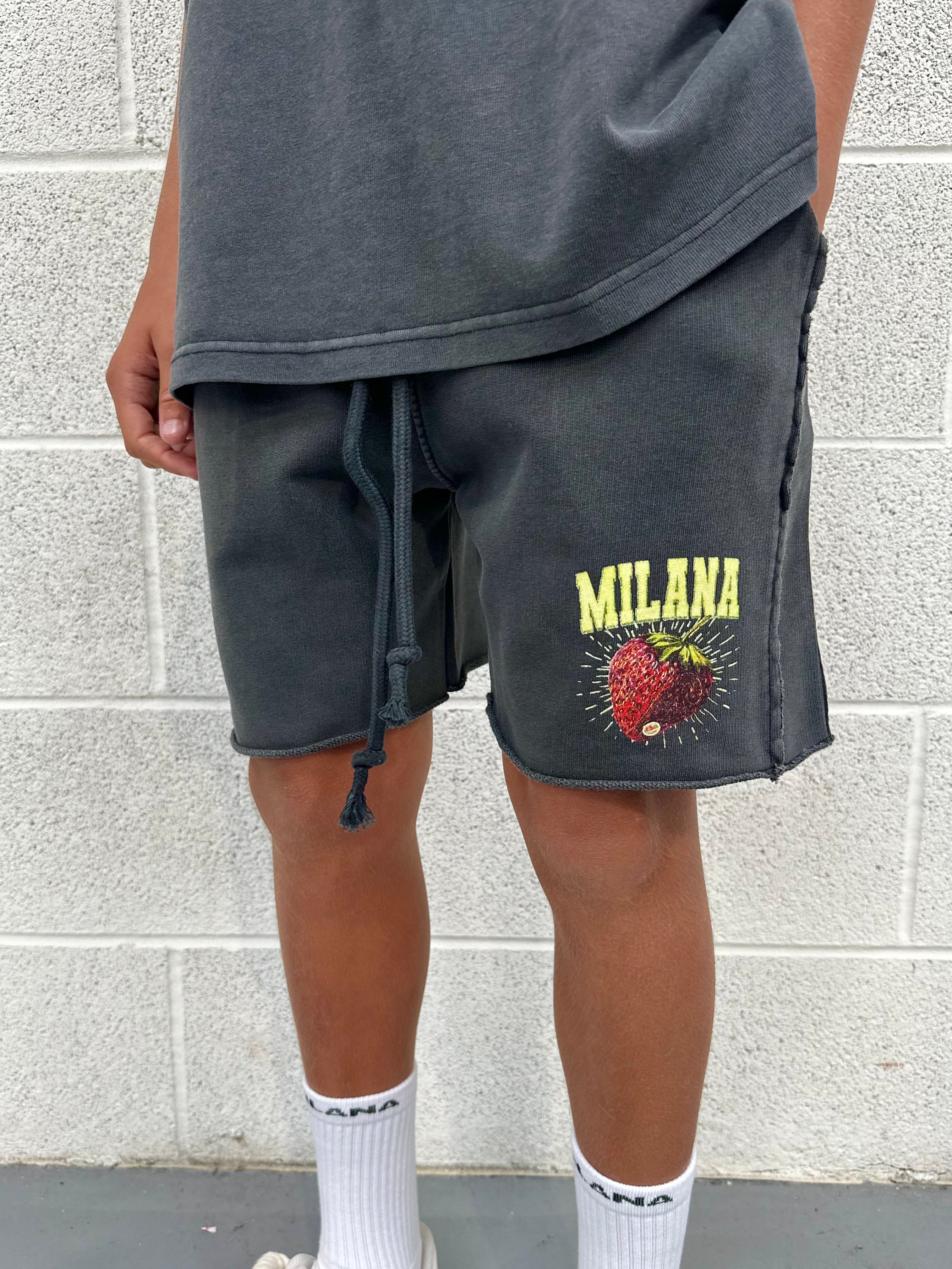 Washed Black Strawberry Kids Shorts. - Image 2