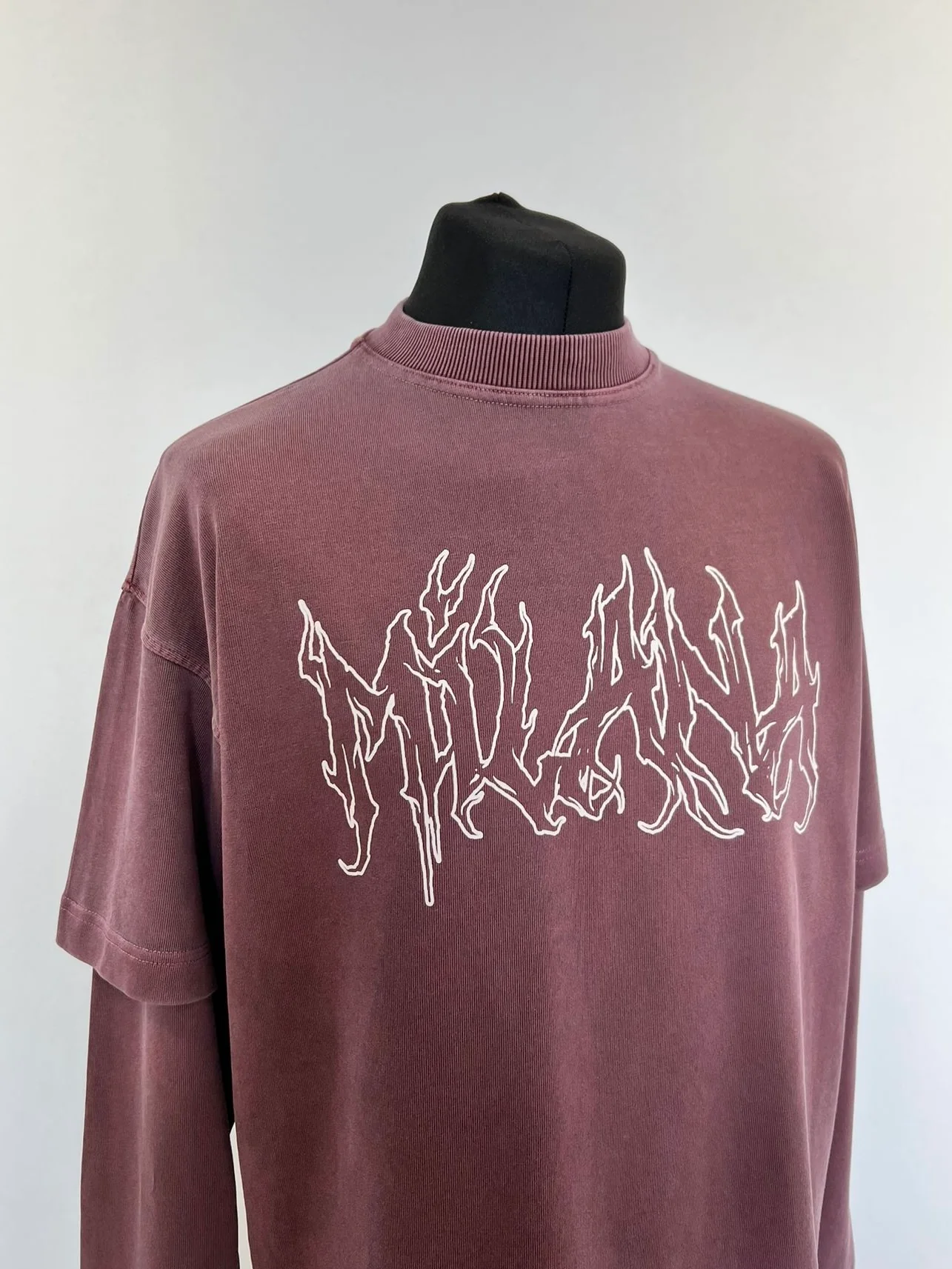 Washed Burgundy Milana Heavyweight T-shirt Long Sleeve. - Image 4