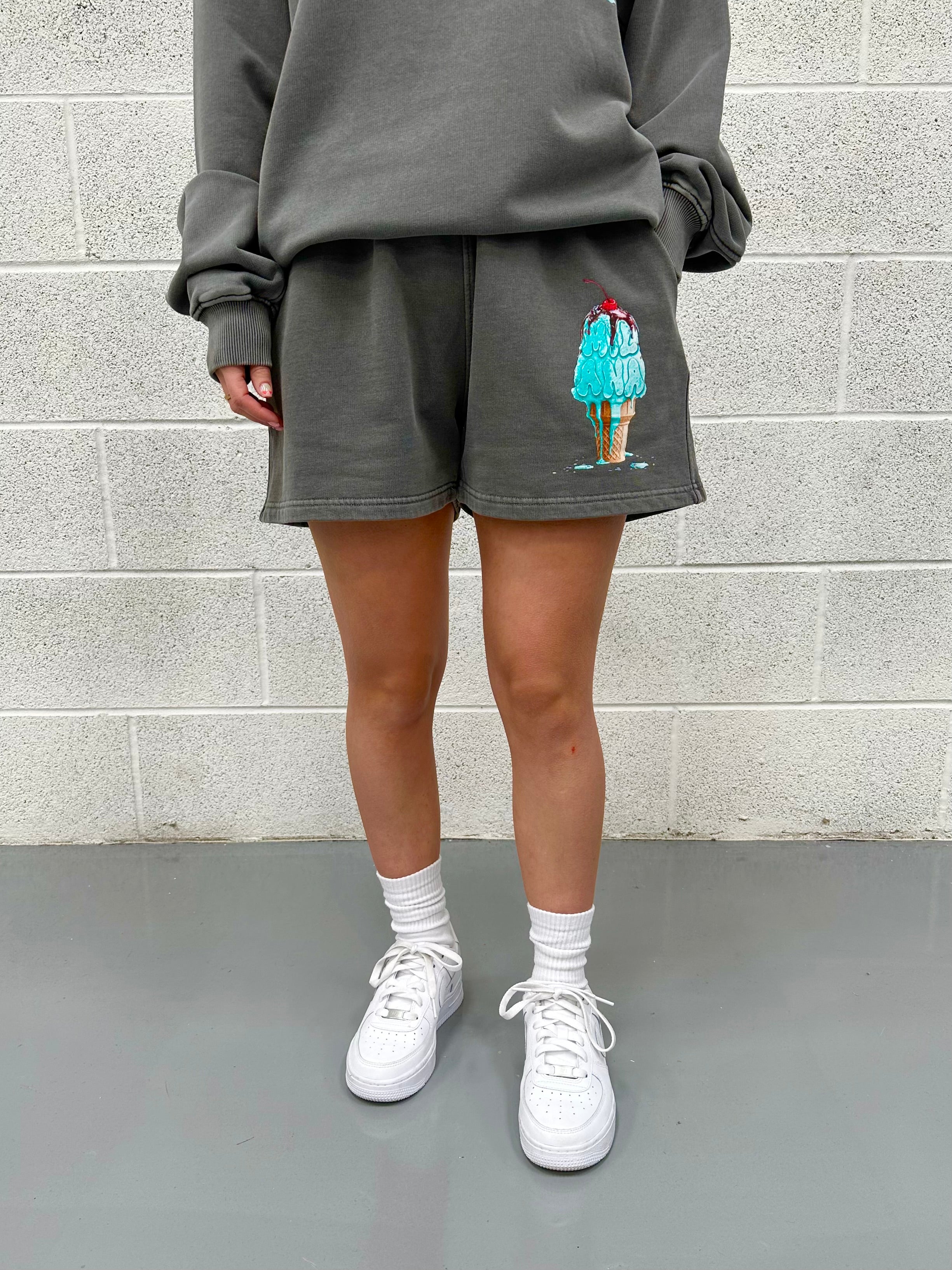 Washed Charcoal Ice Cream Mini Shorts. - Image 2