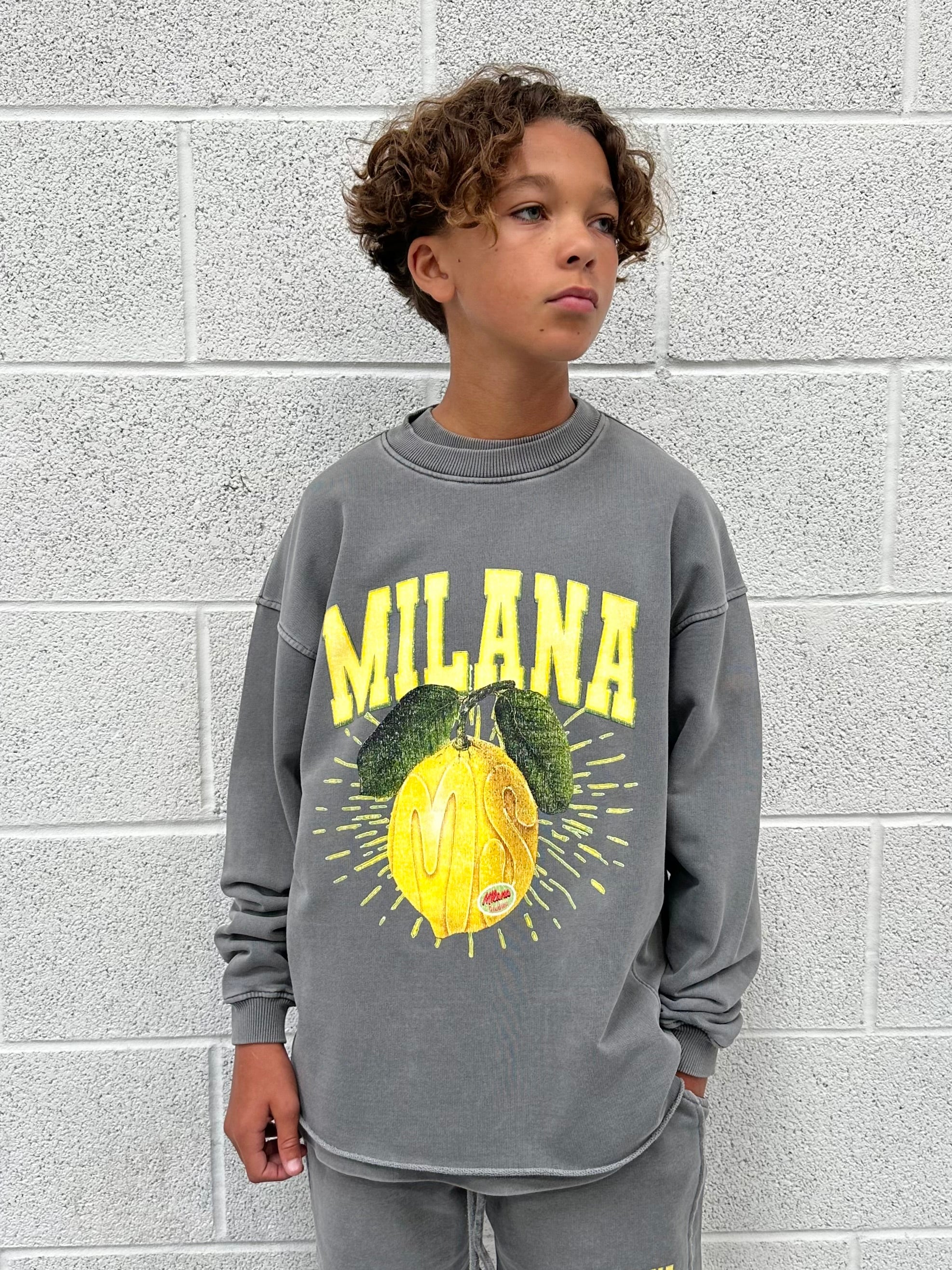 Washed Charcoal Lemon Kids Sweatshirt.