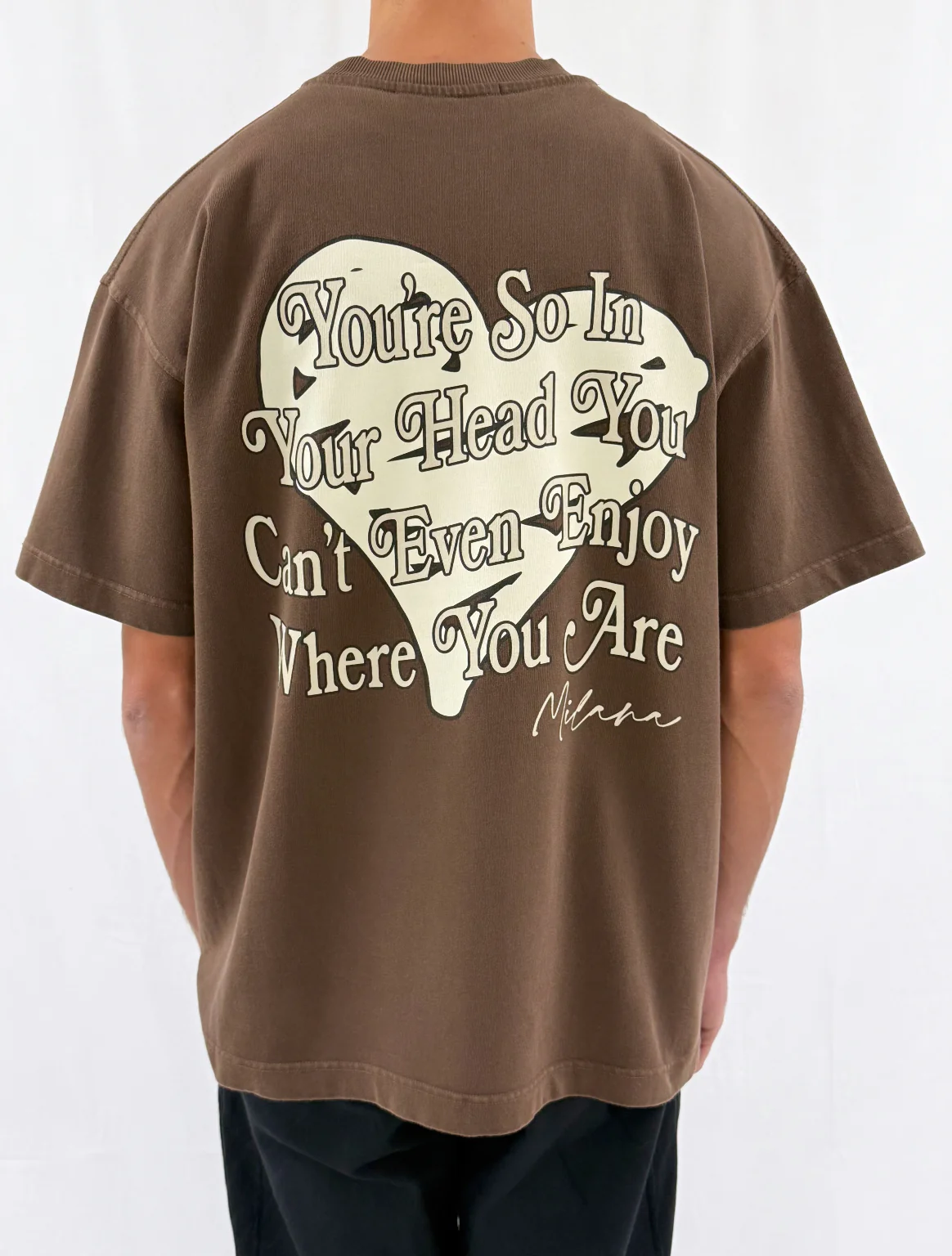 Washed Chocolate Brown Heart Quote Heavyweight T-shirt.