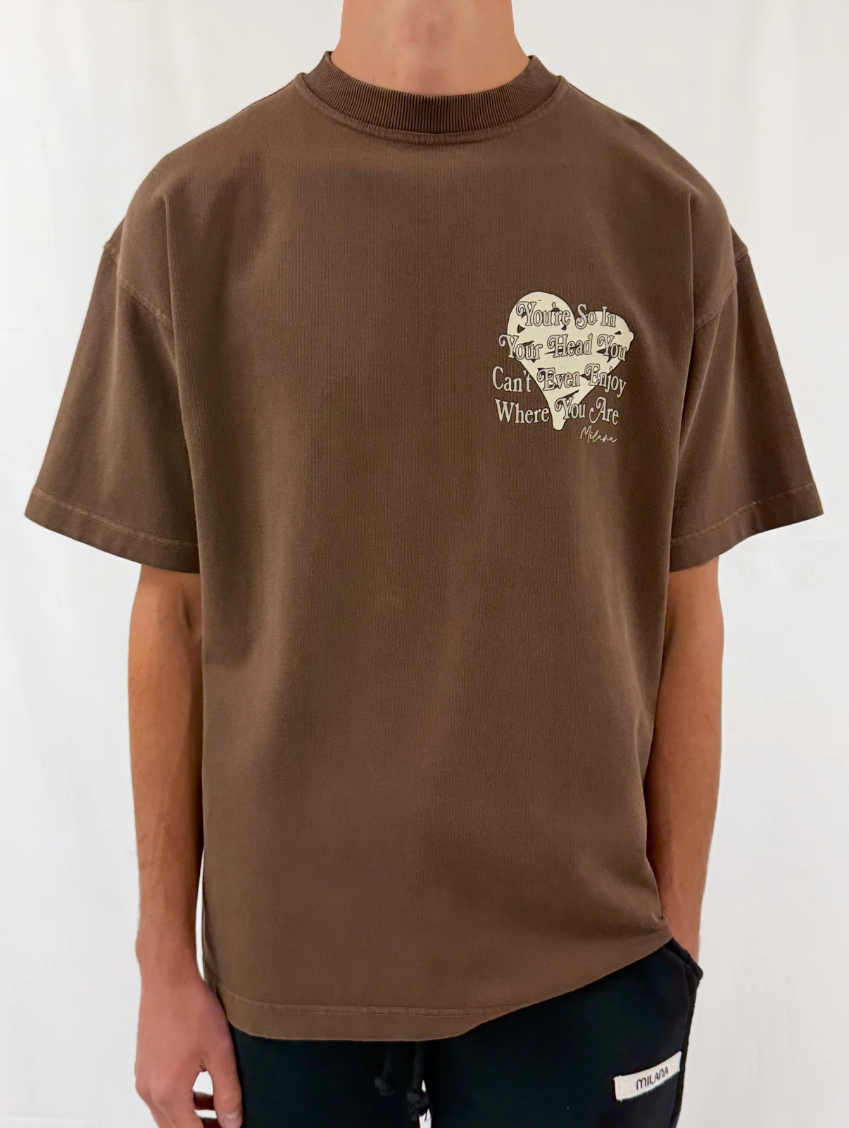 Washed Chocolate Brown Heart Quote Heavyweight T-shirt. - Image 2
