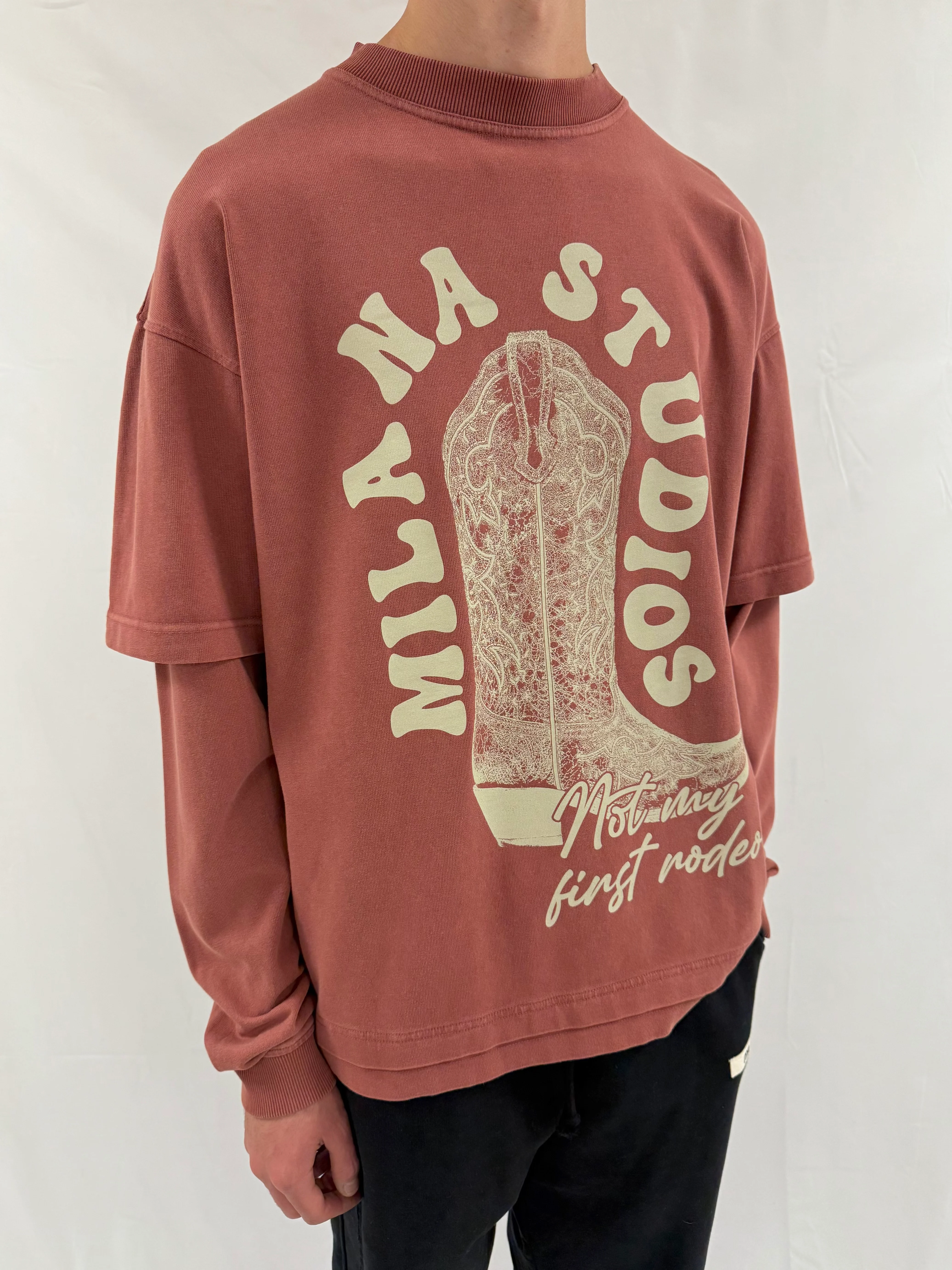 Washed Rust Burgundy Rodeo Heavyweight Long Sleeve T-shirt. - Image 2