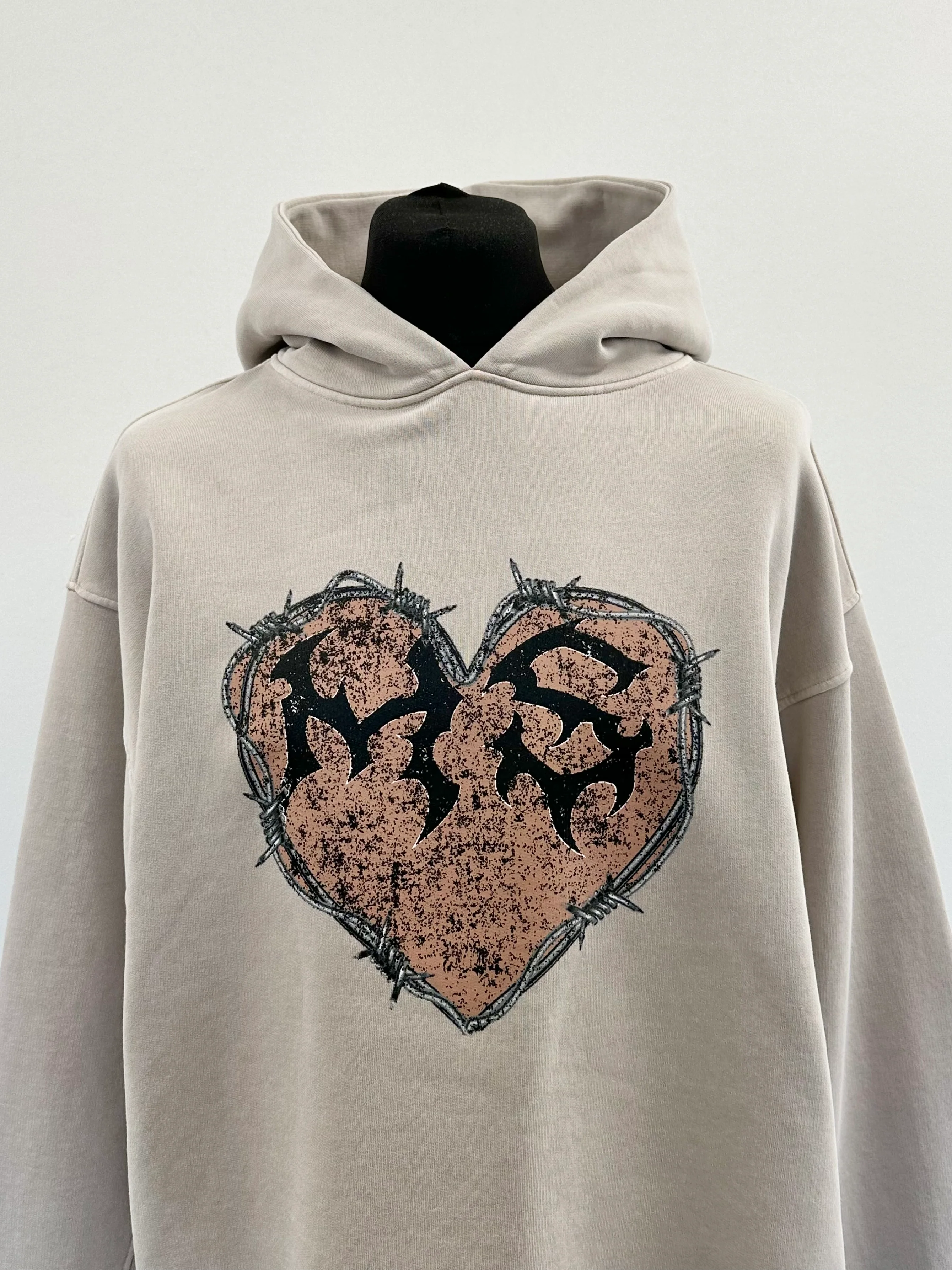 Washed Taupe MS Heart Heavyweight Hoodie. - Image 2