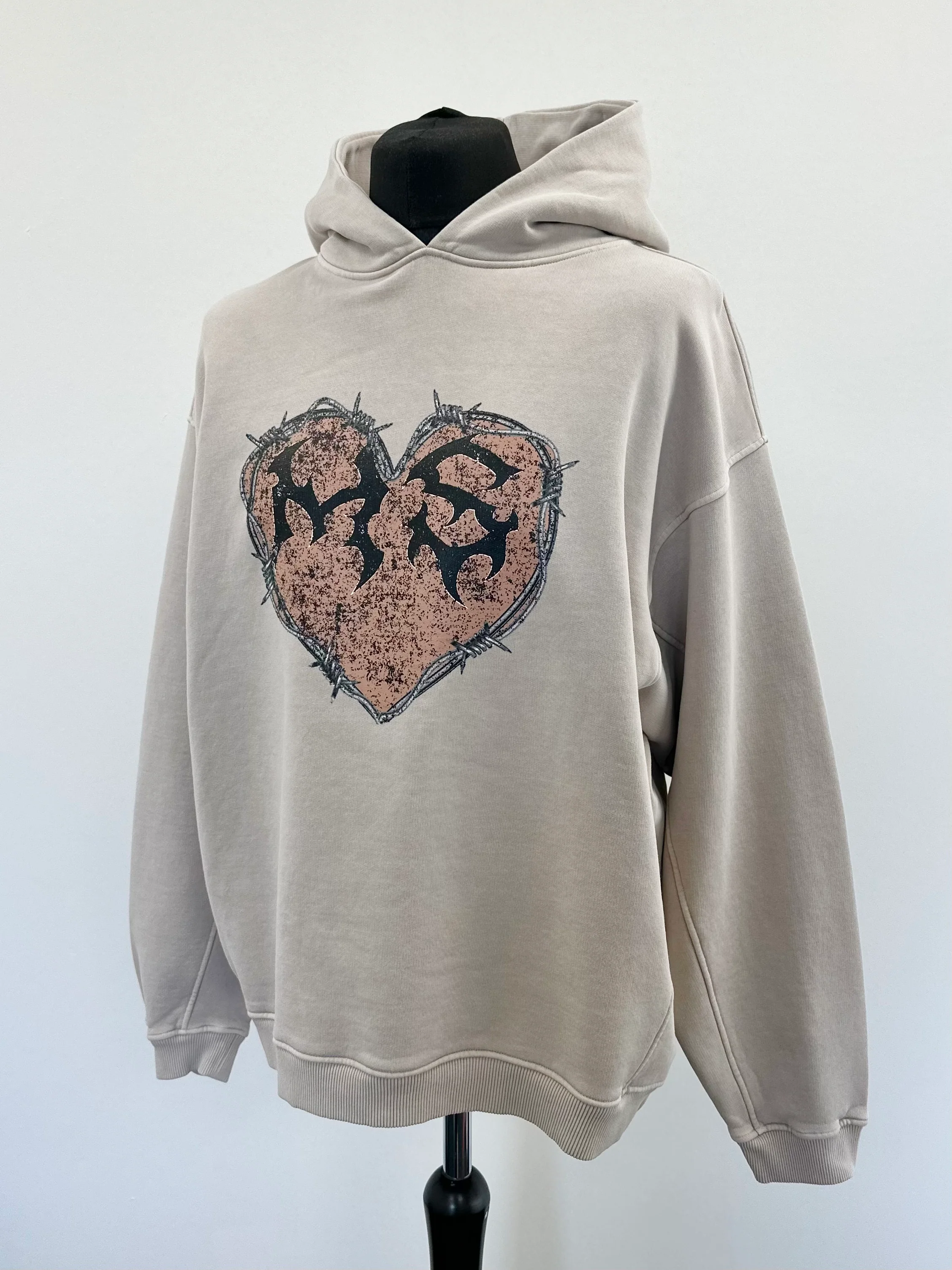 Washed Taupe MS Heart Heavyweight Hoodie. - Image 3