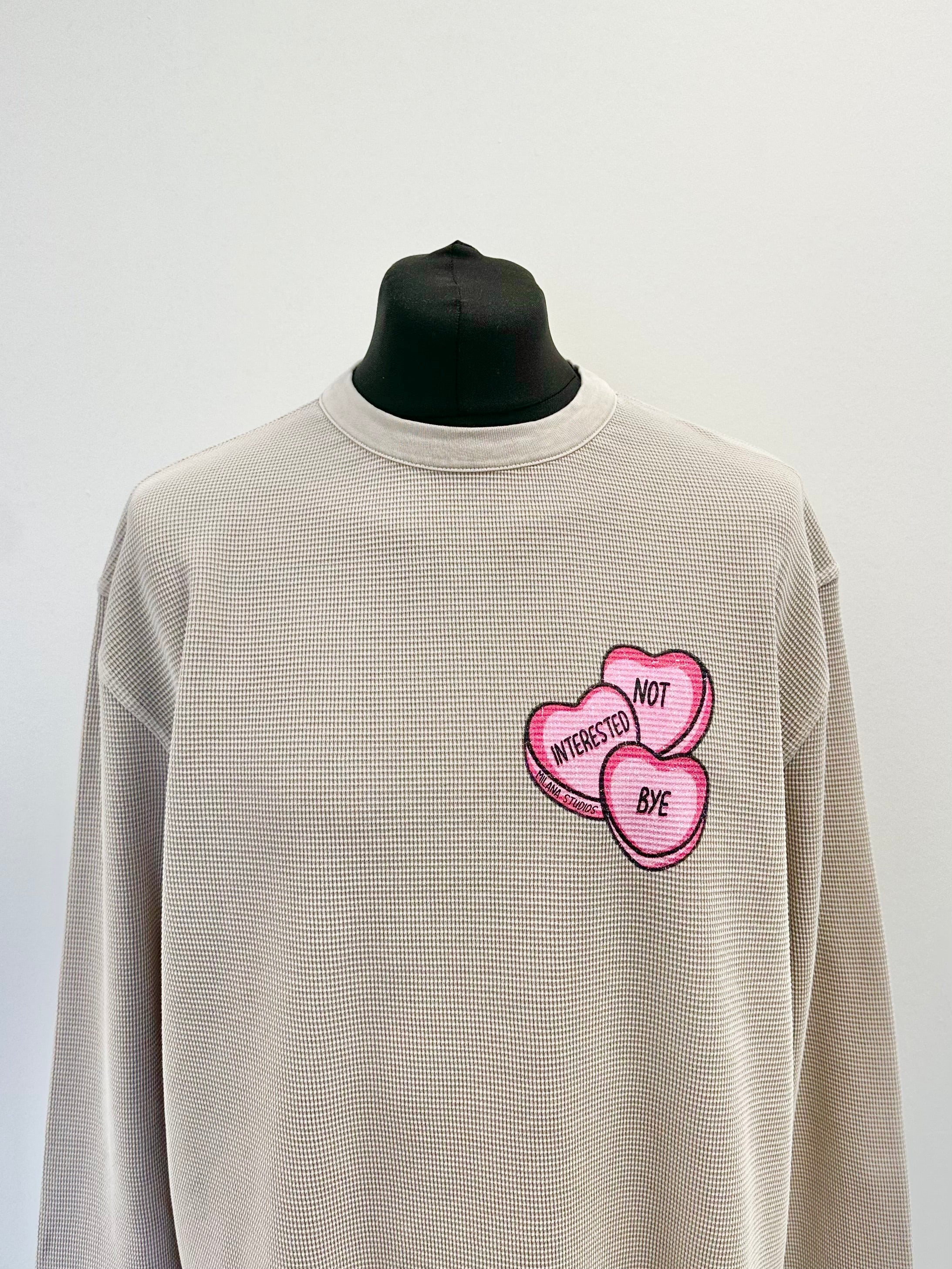 Washed Taupe Waffle Heavyweight Hearts Long Sleeve T-shirt. - Image 3