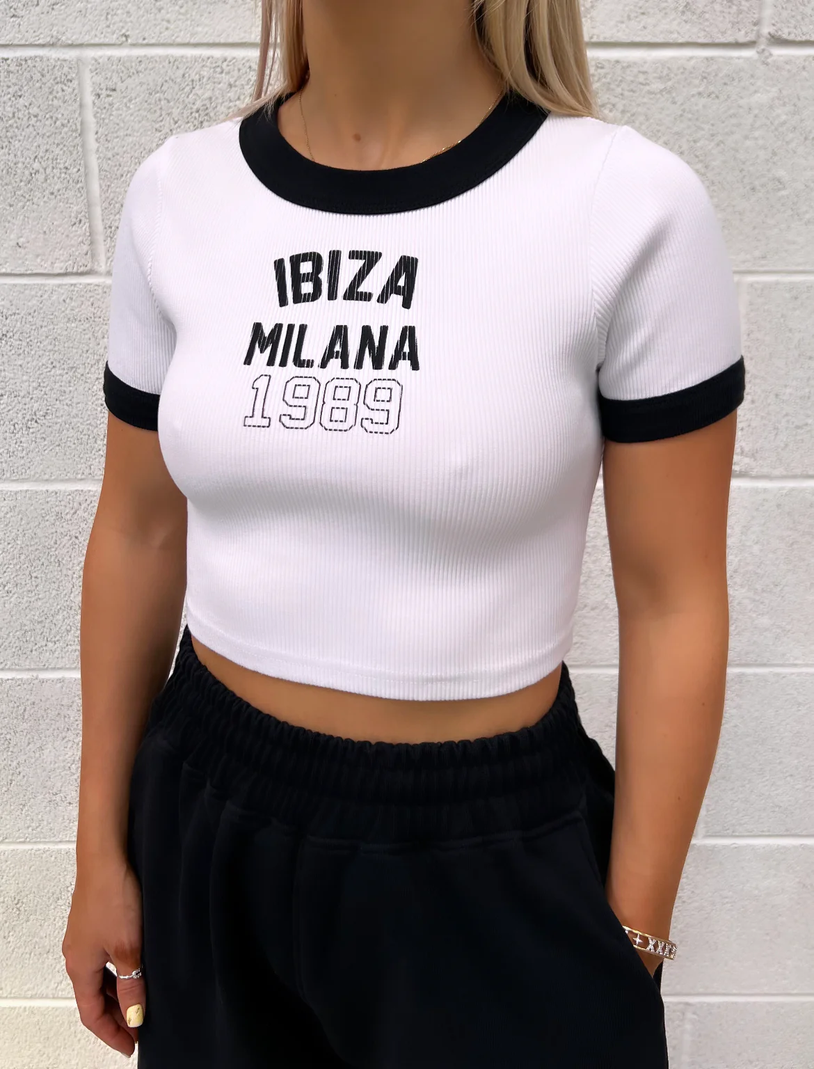 White And Black Ibiza Baby Tee. - Image 2