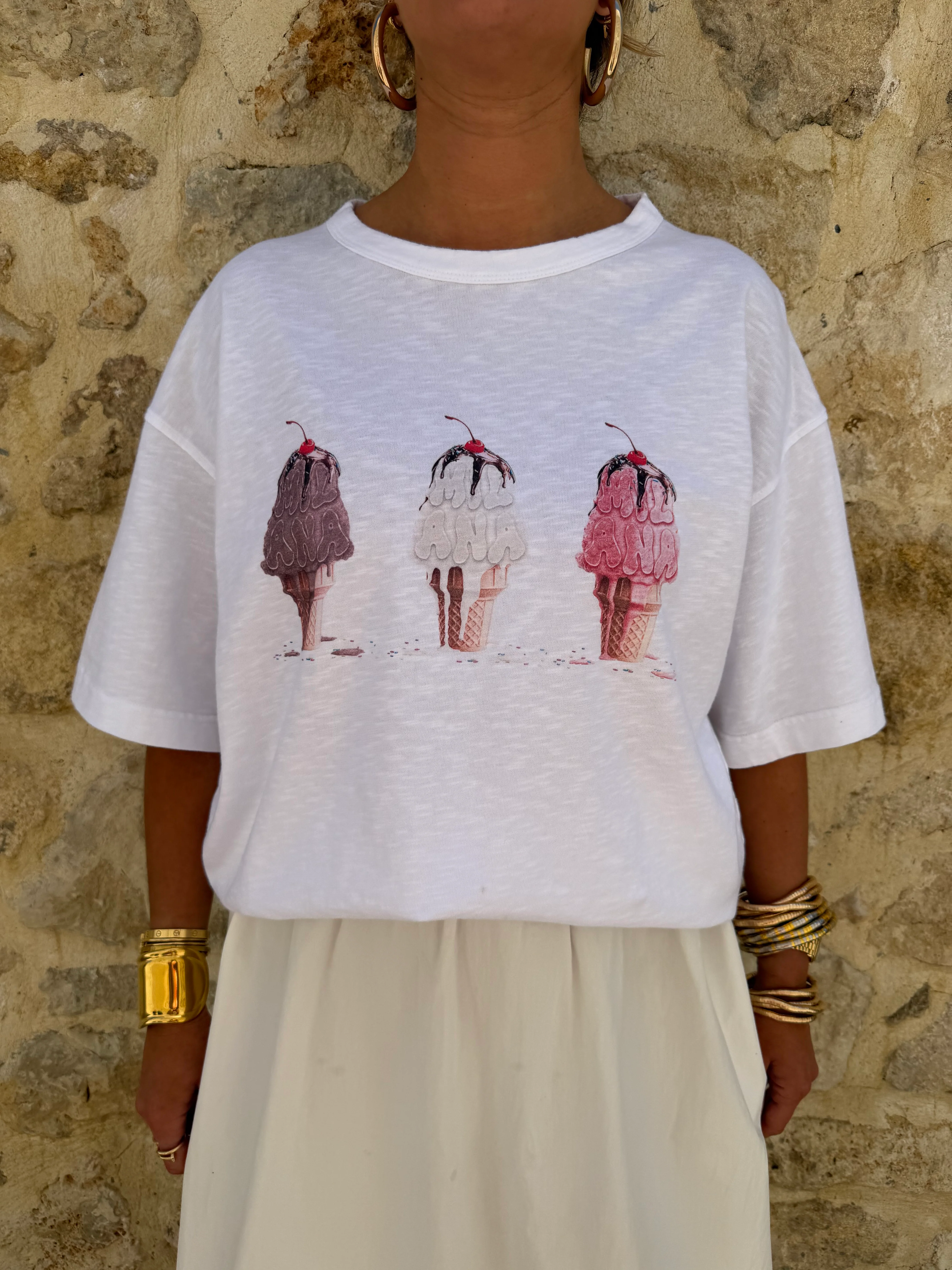 White Trio Ice Cream Summer Slub T-Shirt.