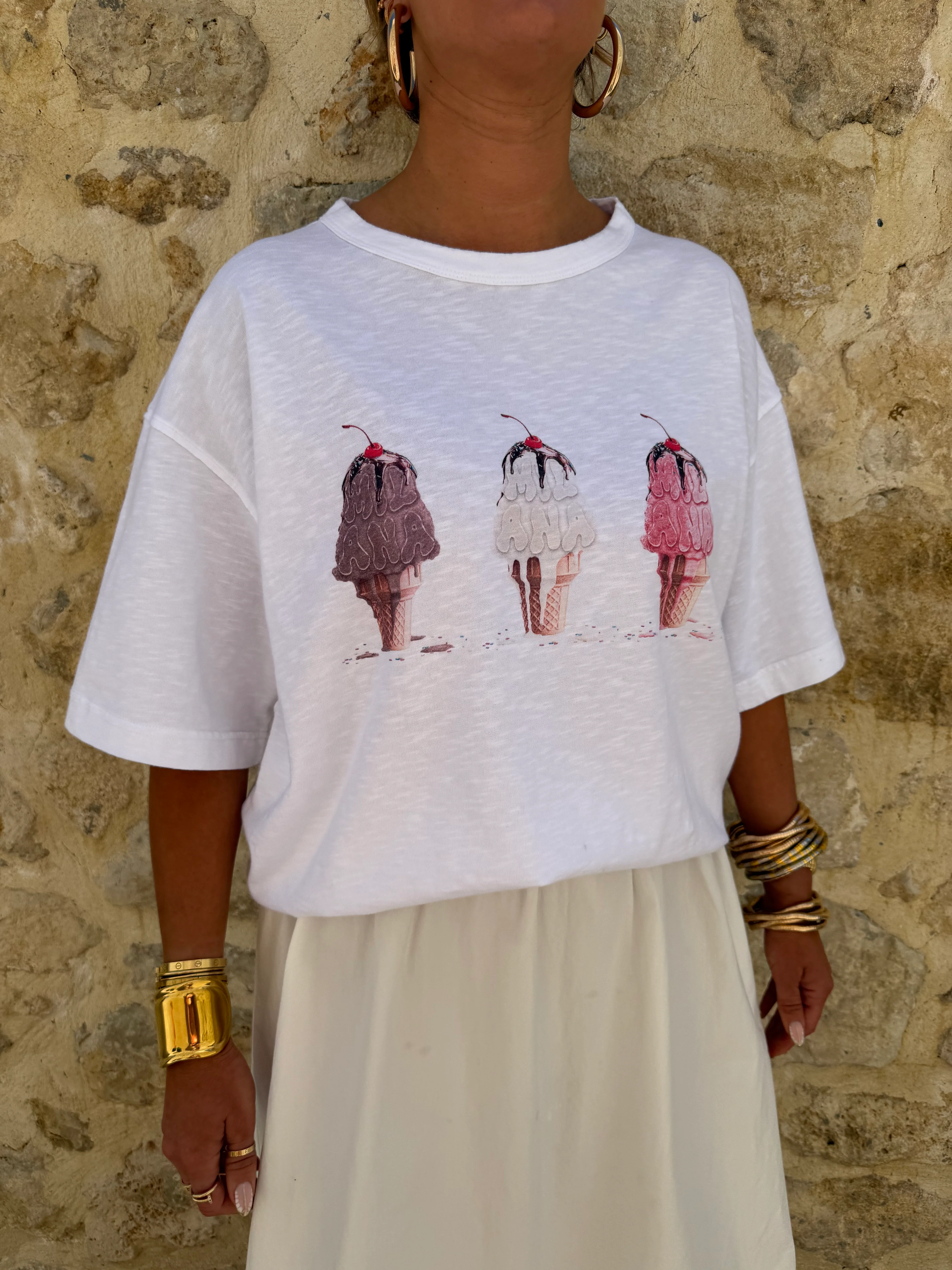 White Trio Ice Cream Summer Slub T-Shirt. - Image 2
