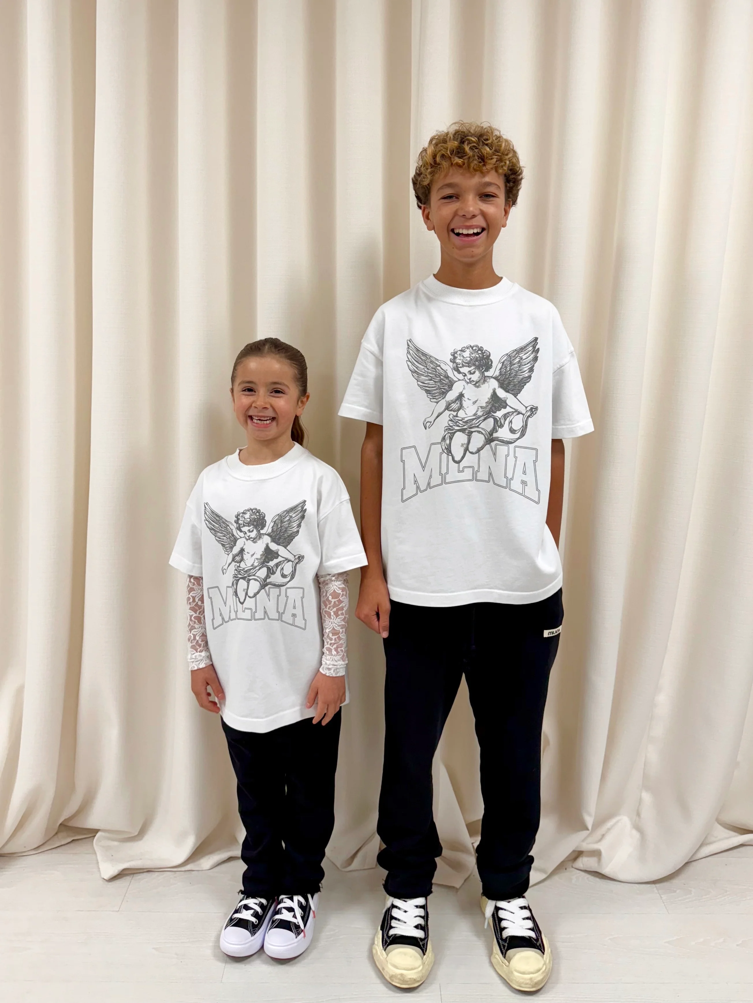 White Stencilled Cherub Kids T-shirt.