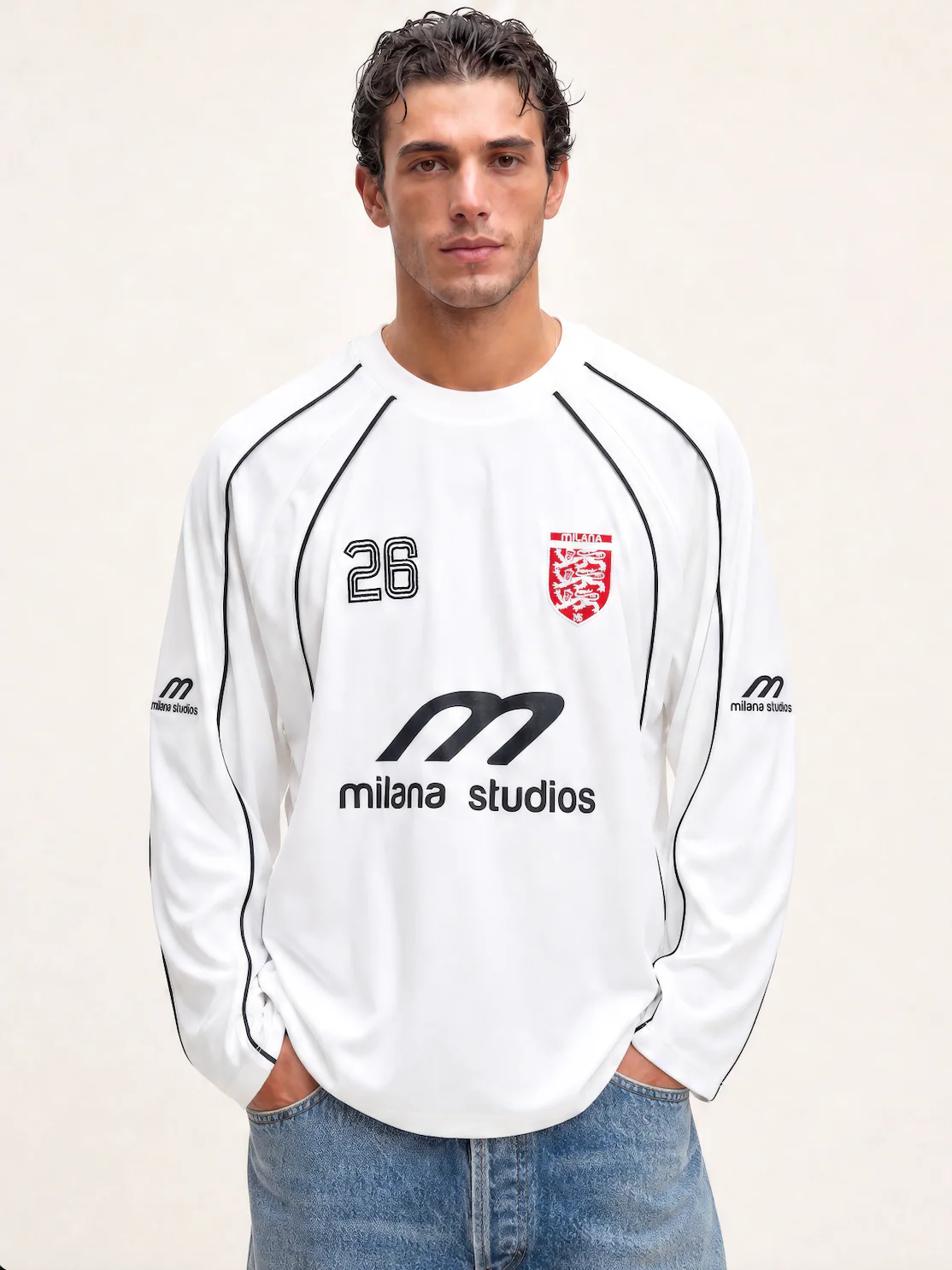 White Milana Mens World Cup Long Sleeve Jersey.